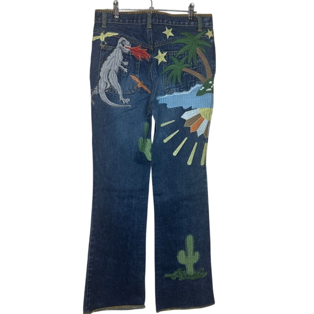 RARE See by Chloe Vintage Embroidered Jeans‎ Dinosaur Space Rocket Denim Size 26